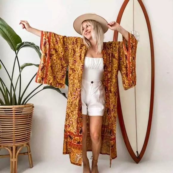 Floral & Paisley Print Kimono Bohemian Duster Wrap Coverup Top Casual - Picture 2 of 5